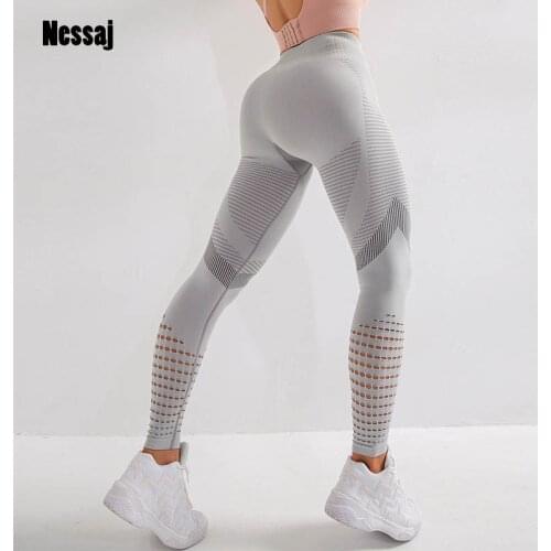 Nessaj High Waist Fitness Gym Leggings Women Seamless Energy Skinny Jeggings Workout Running Pants Hollow Trainning Leggings