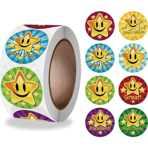 New 500pcs Cartoon Reward Stickers Creative School Supplies Reward Cute Star Sticker Circle Kids Toy Stickers For Children Gifts