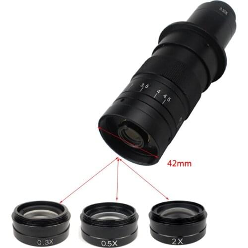 Industrial Video Microscope C-mount Lens 120X 180X 300X Magnifier 0.3X 0.5X 2X Increased Working Distance Objective Lens
