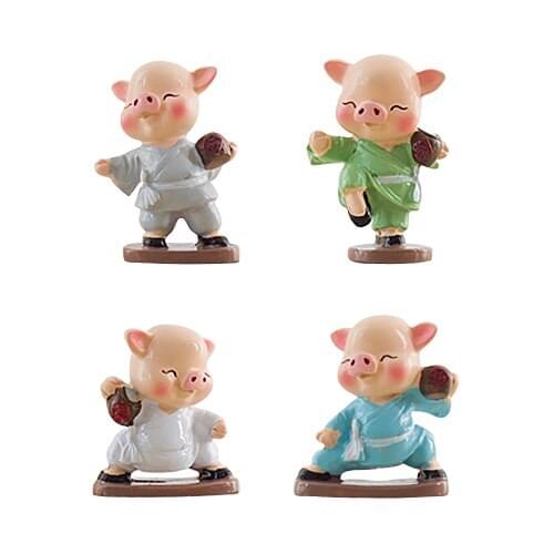 Hand Painted Kungfu Monk Pig Statues Adorable Piggy Figurines Home Decor Housewarming Congratulatory Gift