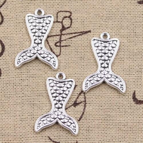10pcs Charms Fish Mermaid Tail 27x19mm Antique Silver Color Plated Pendants Making DIY Handmade Tibetan Finding Jewelry
