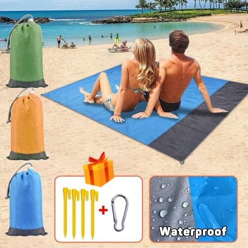 Portable Sandproof Beach Blanket Folding Lightweight Outdoor Picnic Mat Large Pocket Wind Prevent Waterproof Camping Carpet mats