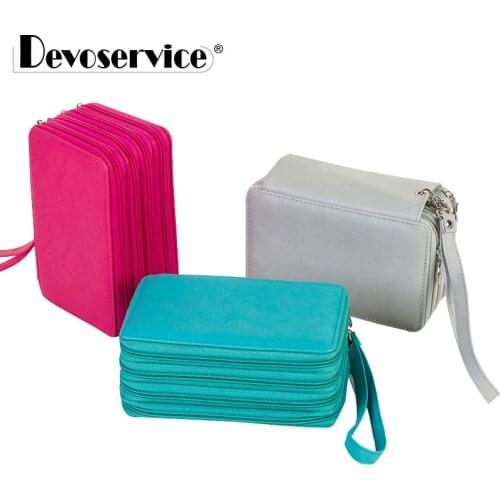 Canvas 4 Layers Handy PU Leather Pencil Case Large Capacity Candy Color Pen Bag Pouch Makeup Stationery Student School Supplies