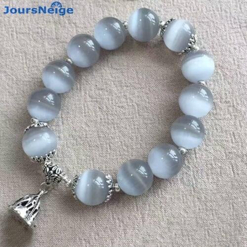 JoursNeige Gray White Cat Eyes Stone Bracelets Tibetan Silver Lotus root Pendant For Women Simple Bracelet Jewelry Wholesale