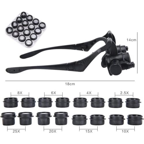 2.5X 4X 6X 8X 10X 15X 20X 25X Multi-Power Double LED Lights Magnifier Eye Glasses Watch Repair Loupe Jeweler Magnifying Glass