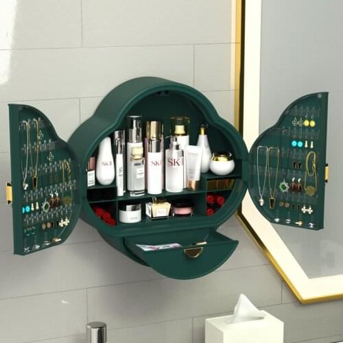 Bathroom Makeup Storage Box Wall Mounted Jewelry Cosmetics Waterproof Shelf Punch-free Necklace Earring Storage Rack Organizer