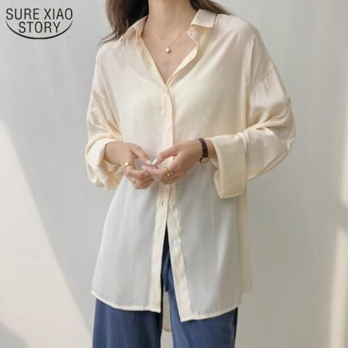 Spring Fashion Plus Size Vintage Blouse Women Button Up Solid Shirt Apricot Lady Long Sleeves Female Loose Street Shirts 13359