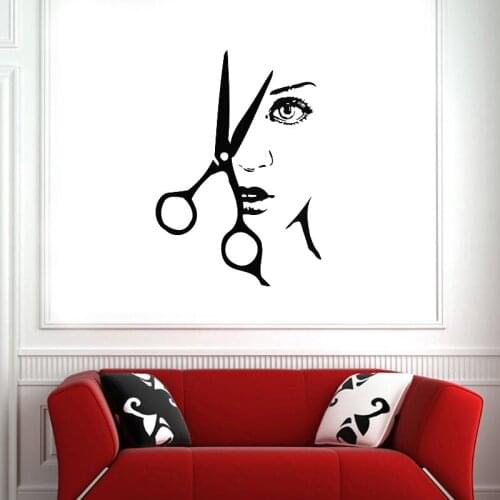 Hairdressing Wall Decals Hair Beauty Salon Vinyl Wall Stickers Woman Face and Scissor Combs Hair Salon Decoration Poster X409