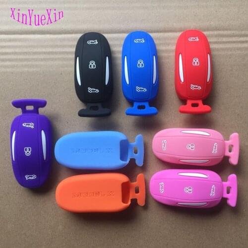Xinyuexin Silicone Rubber Car Key Cover FOB Case For Tesla Model X 75D 90D 100D Remote Key Case Car-stying 3Buttons 50PCS/LOTS