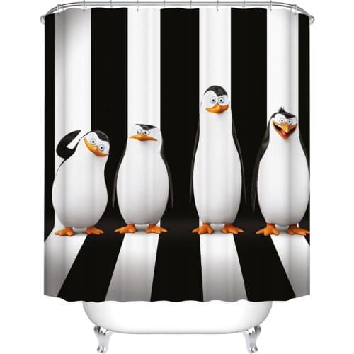 Madagascar Stripes Penguins Bathroom Shower Curtain