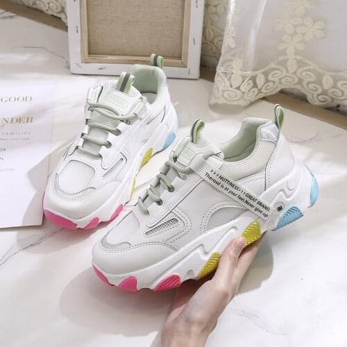 2020 Fashion Platform Sneakers Appliques Women Chunky Sneakers Platform Tenis Female Trainers Casual Shoes Lace Up Cute Shoes