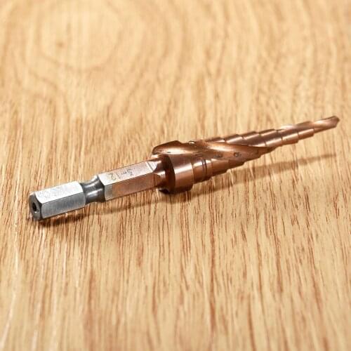 1Pc 3mm-12mm Hex Shank HSS-Co M35 Steel Spiral Groove Step Cone Drill Bit Stainless Steel Metal Wood Hole Cutter Power Tools