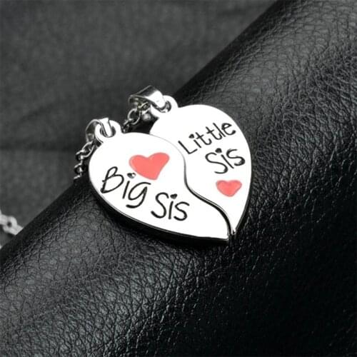 2Pcs/Set For Sisters BIG SIS LIL SIS Forever Best Friend Split Heart Family Love Pendant Necklace Gift Bff Necklace