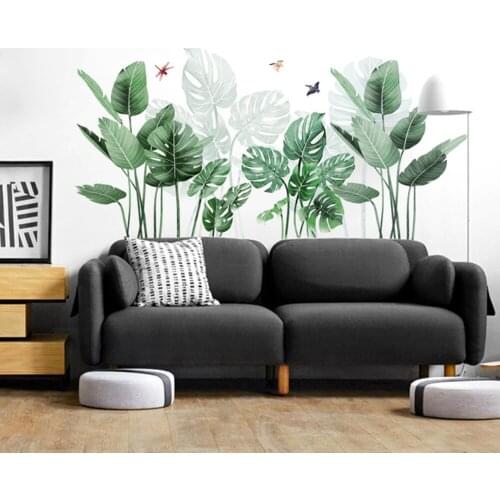 3D Fresh Green Grass Baseboard PVC Wall Stickers Skirting Kids Living Room Bathroom Kitchen Decoration Wall Mural Palm Leaves