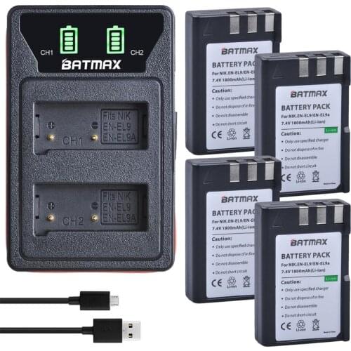 4x 1800mAh EN-EL9 EN EL9 EL9A EN-EL9a Battery + LED Built-in USB Charger Type C for Nikon D40 D60 D40X D5000 D3000