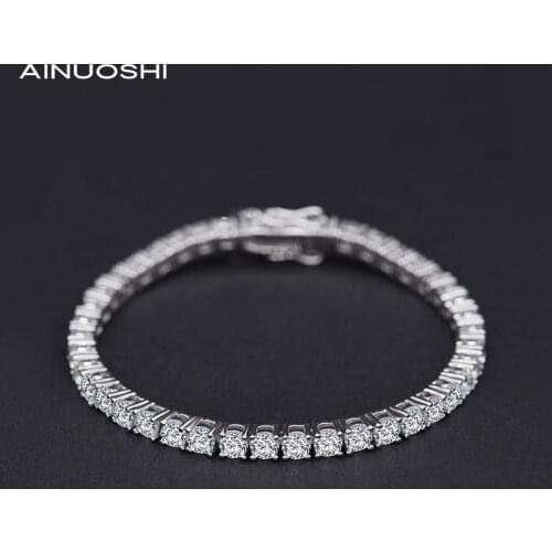 AINUOSHI 925 Sterling Silver 3.75mm Round Simulated SONA Diamond Simple Tennis Bracelet Women Chain Length 16-17cm