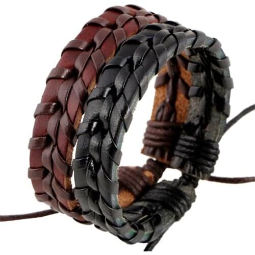 New Black Brown Handmade Design Punk Bangle Fashion Vintage Genuine Woven Leather Women Bracelets Men Jewelry Accessories