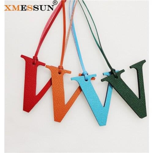 XMESSUN New English Letters V Luxury Genuine Natural Leather Character Alphabet Keychain Charm Backpack Pendant Ladies Women Bag