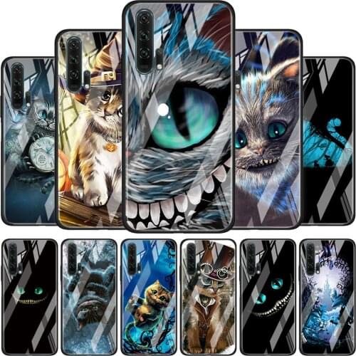 Tempered Glass Cover Alice in Wonderland Cat For Honor 30 20 10 9X 8X Lite Pro Plus Silicone Phone Case Coque Shell