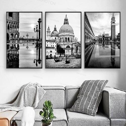 Black White Photography Venice Street Landscape Posters and Prints Wall Art Canvas Painting Picture for Living Room Home Decor
