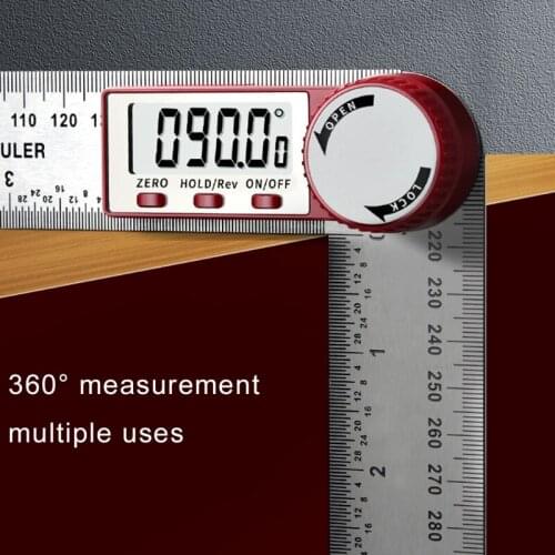 Stainless Steel Digital Angle Meter Ruler Metric Inch Protractor Angle Finder Scale Measuring Tools 0-200/300/500mm
