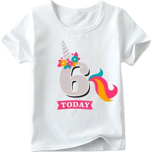 Girls Birthday Unicorn Number 1-9 Print Children T shirt Baby Summer White T-shirt Kids Present Cute Boys Girls Clothes