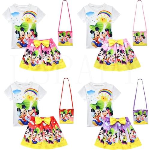 Disney Children Clothes Summer Kids Girls Clothes Minnie Mouse T-Shirt+Tutu Skirt Baby Girls Suit Toddler Girls Clothing Sets