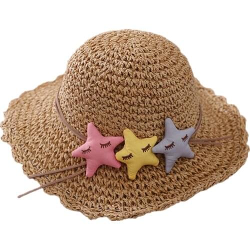 Children Sea Star Sun Hat Crochet Straw Hats Baby Boy Girls Visor Cap Summer Foldable Sun Cap Kids Beach Sunscreen Fisherman Hat