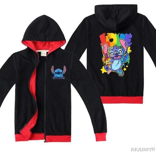 Disney Stitch Cartoon Baby Clothes For Girls Print Children Coat With Zip Autumn Spring Kids Hoodie Clothing
