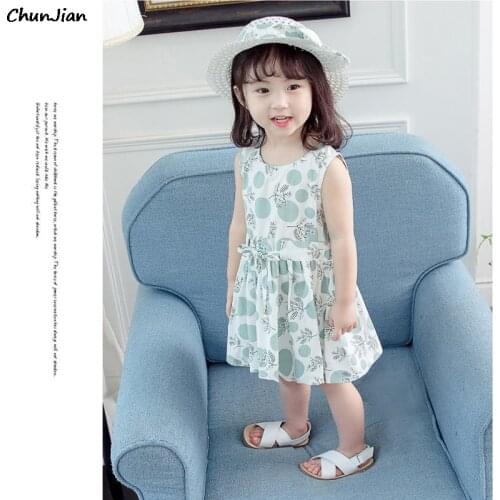 2pcs/Set Childrens Summer Sleeveless Floral Dress Summer Girl Clothing Dresses for Girls Flower Princess Dress with Hat