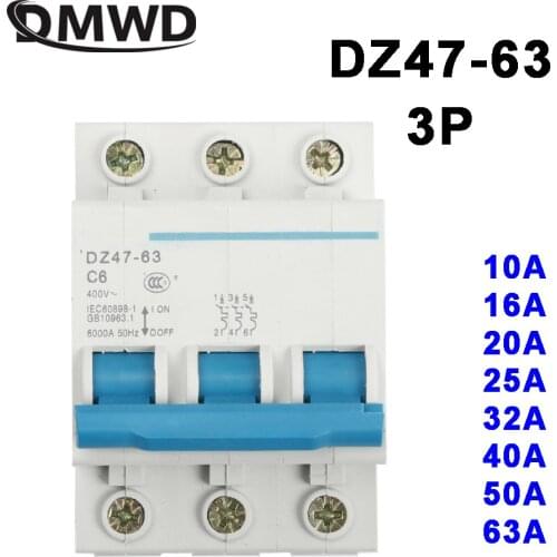 DMWD DZ47-63 10A 16A 20A 25A 32A 40A 50A 63A 3P AC 400V Mini Circuit Breaker MCB Cutout Switch Breaker Switch Chopper