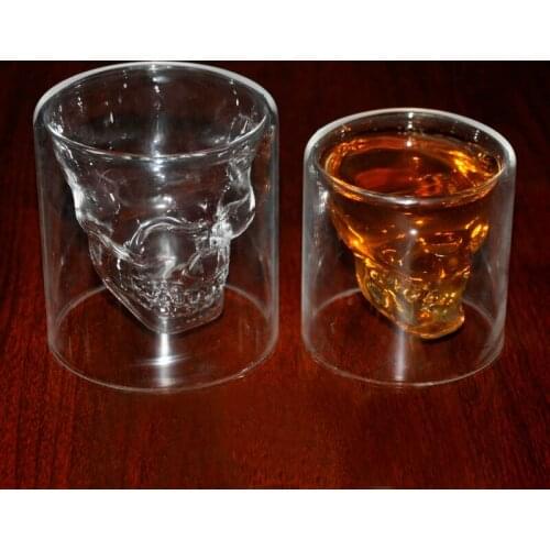Halloween Skull Glass Cup Crystal Skull Beer Mug 4 Size Cup Creative Double-Layer Transparent Glass For Bar Club Beer Wine Glass