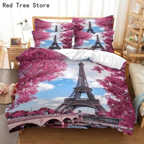 Famous Landscape Eiffel Tower 3d Bedding Set Queen King Single Double Size 200*200 Duvet Cover Set and Pillowcase No Sheet Quilt