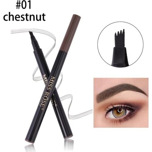 MISS ROSE Eyebrow Pencil Waterproof Fork Tip Eyebrow Tattoo Pen 4 Head Fine Sketch Liquid Eyebrow Enhancer Dye Tint Pen TSLM1