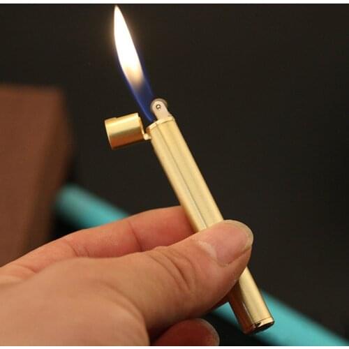 Mini Compact Torch Lighter Free Fire Butane Gas Metal Cigarette Shaped Lighter Grinding Wheel Pocket Lighter Smoking Accessories