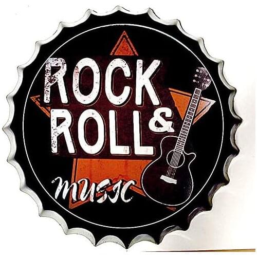 Royal Tin Sign Bottle Cap Metal Tin Sign Rock & Roll Music Diameter 13.8 inches, Round Metal Signs for Home and Kitchen Bar Cafe