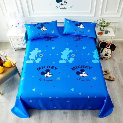 Disney Cartoon Blue Mickey Mouse Pink Minnie Mouse Summer Silk Cool Summer Bed Mat Pillowcase 1.2m 1.5m Bed Linen Home Textile