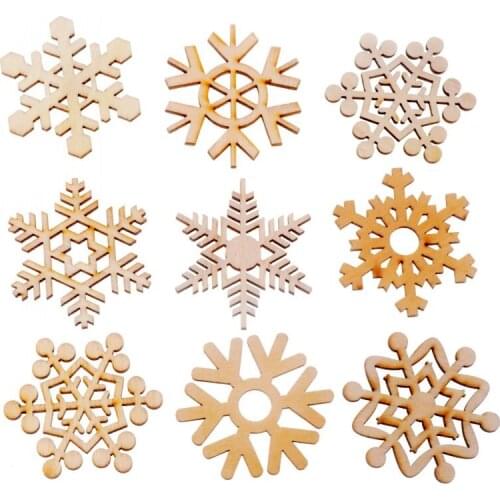 Best Quality 20Pcs Flatback Wood Craft Decoration Promotions Scrapbooking Embellishments Christmas snowflakes Styles Pendants