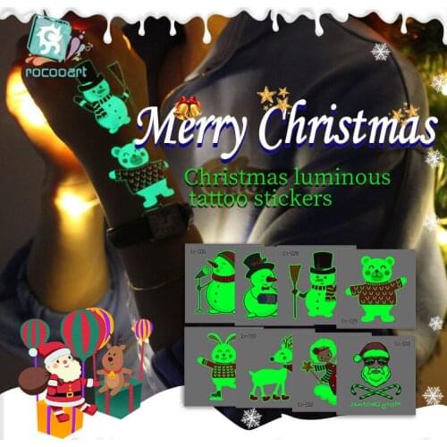 Small Christmas Luminous Tattoo Glow in the Dark Flash Cute Santa Claus Deer Snowman Waterproof Sticker For Kid Childrden