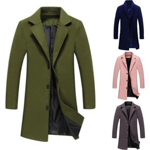Fashion Men Winter Solid Color Long Woolen Coat Single Breasted Jacket Overcoat Men Zip Pocket Letters Print Hooded Jacket Coat