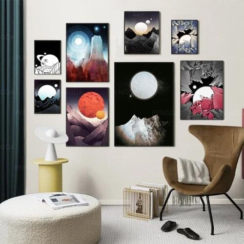 Modular Hd Printing Moon Pictures Home Decoration Retro Painting Canvas Landscape Poster No Framework Wall Art For Living Room