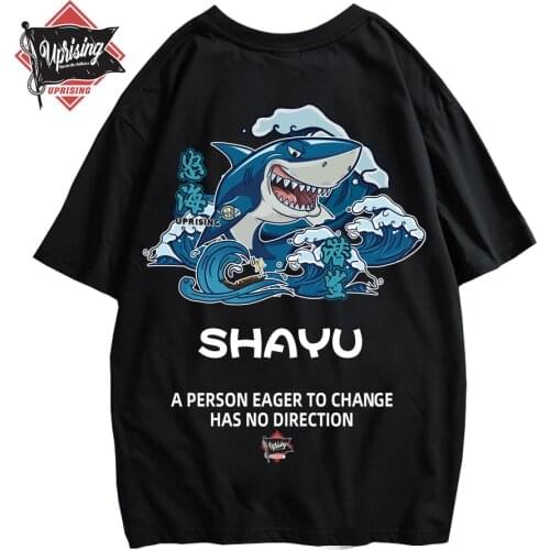 UPRISING DARK Hip Hop Color Block Shark Letter Print Men T Shirt Harajuku 2021 Streetwear Tops Tees Casual Cotton Short Sleeve