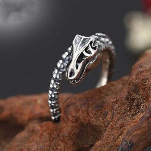 Retro Domineering Bone Dragon Opening Adjustable Ring For Women Silver Color Mens Rings Accessories Creative Punk Jewelry