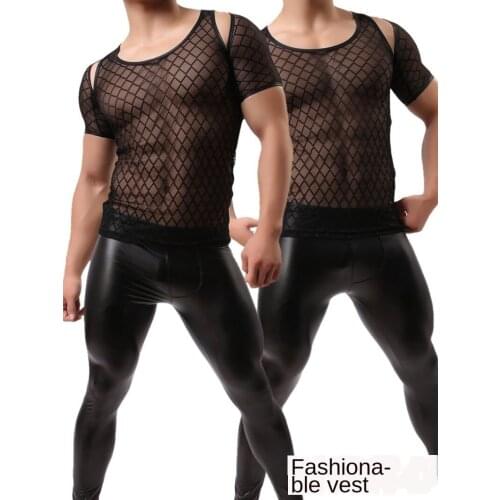 Mens Lingerie Rhombus Mesh Sexy Lingerie Mens Mesh Vest Lingerie Bodysuit Sexy Net Lingerie Mens Sexy Cosplay Costums