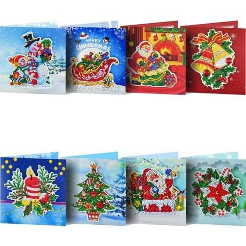 8pcs DIY Diamond Painting Christmas Greeting Card Santa 5D Special Shaped Diamond Art Crafts Mosaic Embroidery Kit Xmas Postcard