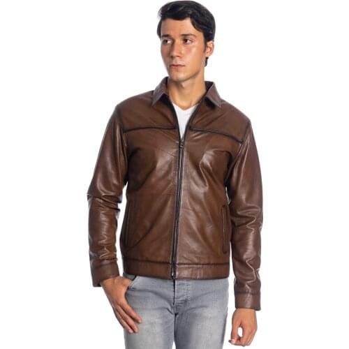 Genuine Soft Leather Handmade Brown Man Jacket Biker Style High Quality Lambskin Metal Zipper Autumn Gift For Valentines Day