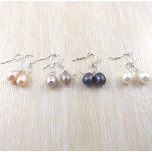 Wholesale 24 Pairs 7-8mm Natural Freshwater Pearl Eardrops, Classical Pearl Ear-rings Free Shipping