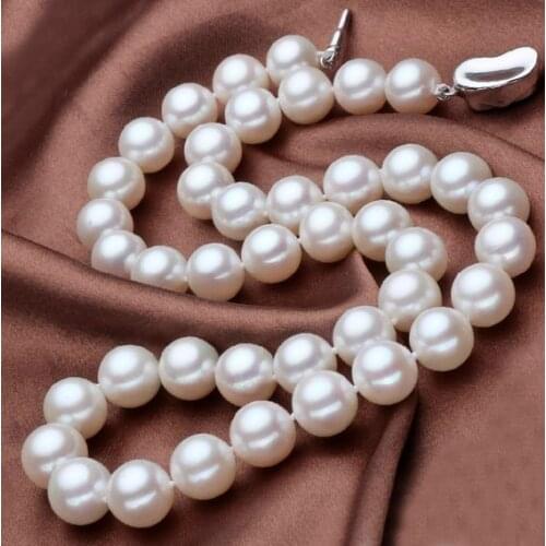 Terisa Pearljewelry Top Quality AAA 10-11MM Round Real Freshwater Pearl Necklace 17 Inches Silvers Heart Clasp New Free Shipping