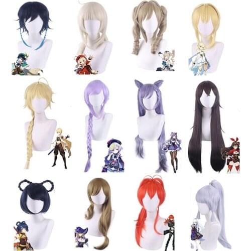 Genshin Impact Wig Klee Keqing Diluc HuTao Lumine Amber Cosplay Wigs Heat Resistant Hair Men Women Role Play Halloween Costume