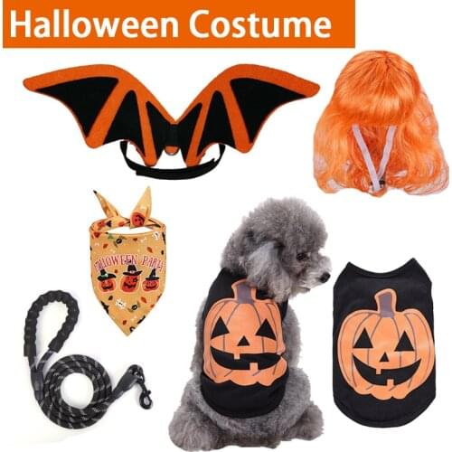 Genuine Halloween Costumes for Small Dogs to Large Dogs-5 Sets with Dog Clothes,Dog Leash,Hat,Wig,Wing,Scarf,Free Shipping